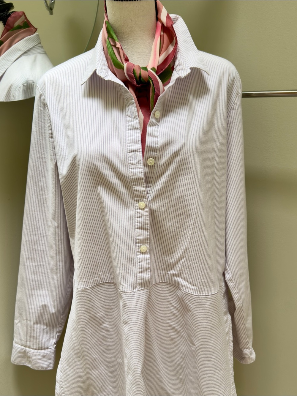 J. Jill white and Light Purple Striped Popover Button Down Tunic Top, size L